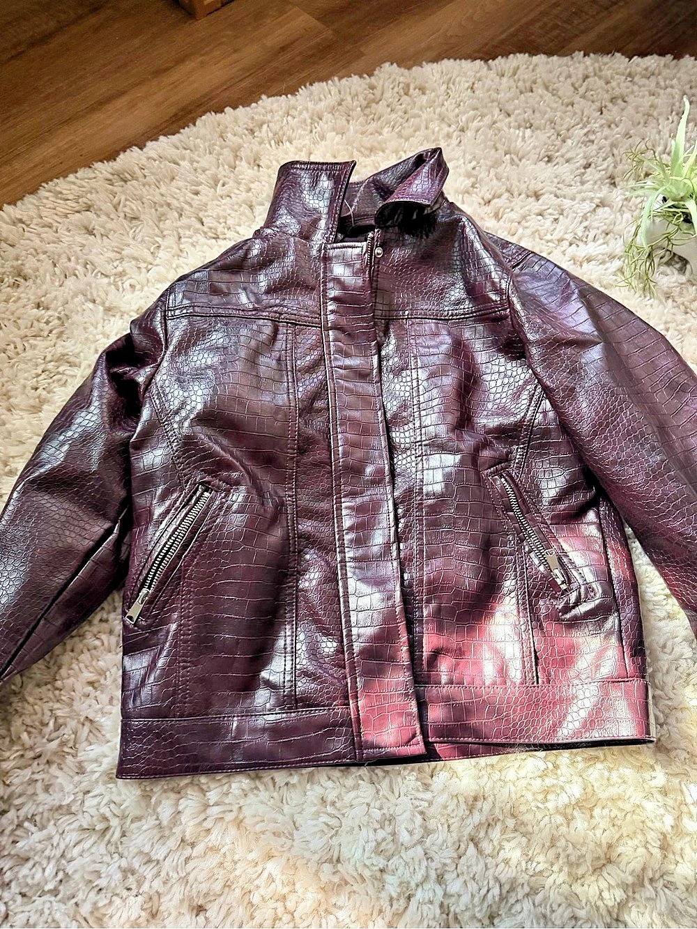 Cavalini Crocodile-Embossed Jacket in Burgundy Medium Like New
